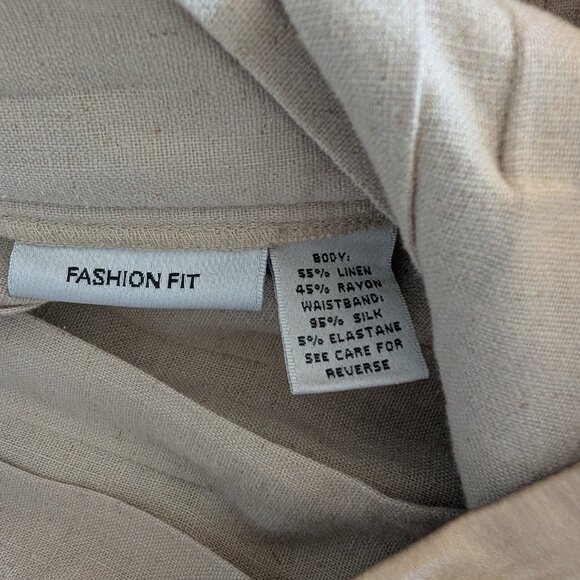 St John Collection Beige Linen Blend Pleated Skirt Silk Waistband Size 10 - Picture 9 of 10